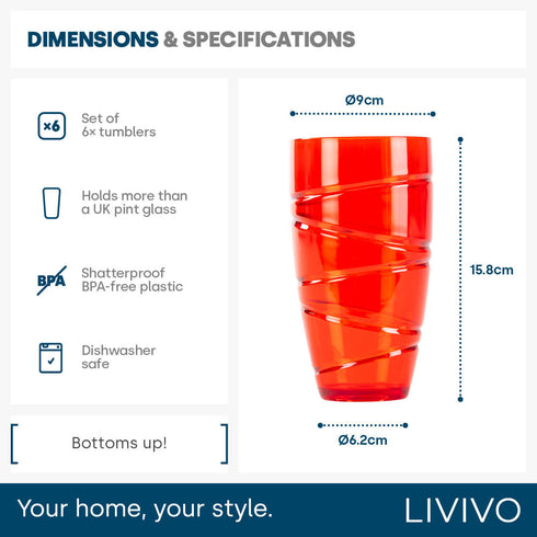 Swirl Multicolour Plastic Tumbler Set of 6